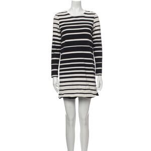 TIBI Striped Mini Dress Crew Neck Black White Scalloped Hem Cotton Knit Medium